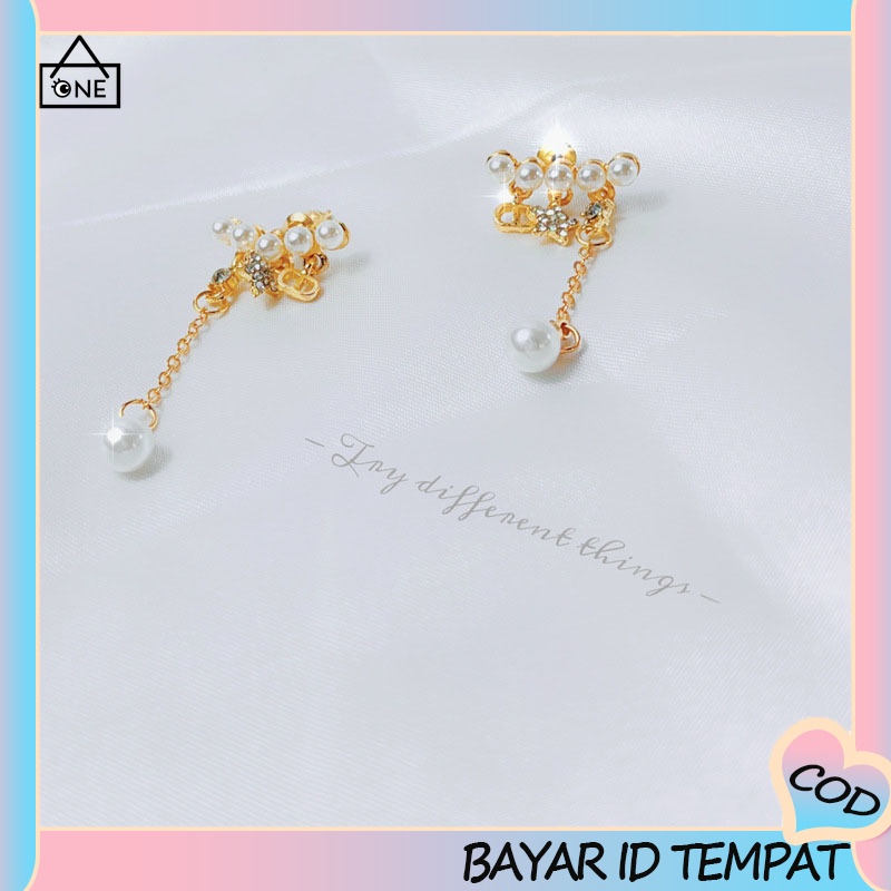 COD❤️Anting Rumbai Busur Mutiara Busana Wanita Kecil Segar Anting Bertabur Bintang Lima Runcing