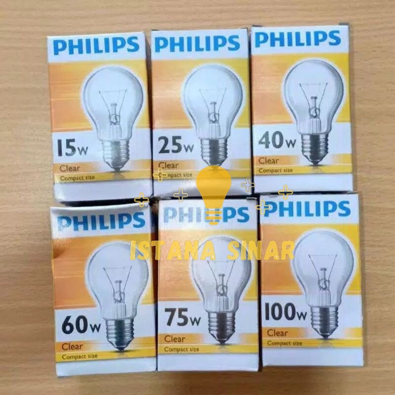 Lampu bohlam pijar Philips 15w 25w 40w 60w 75w 100w