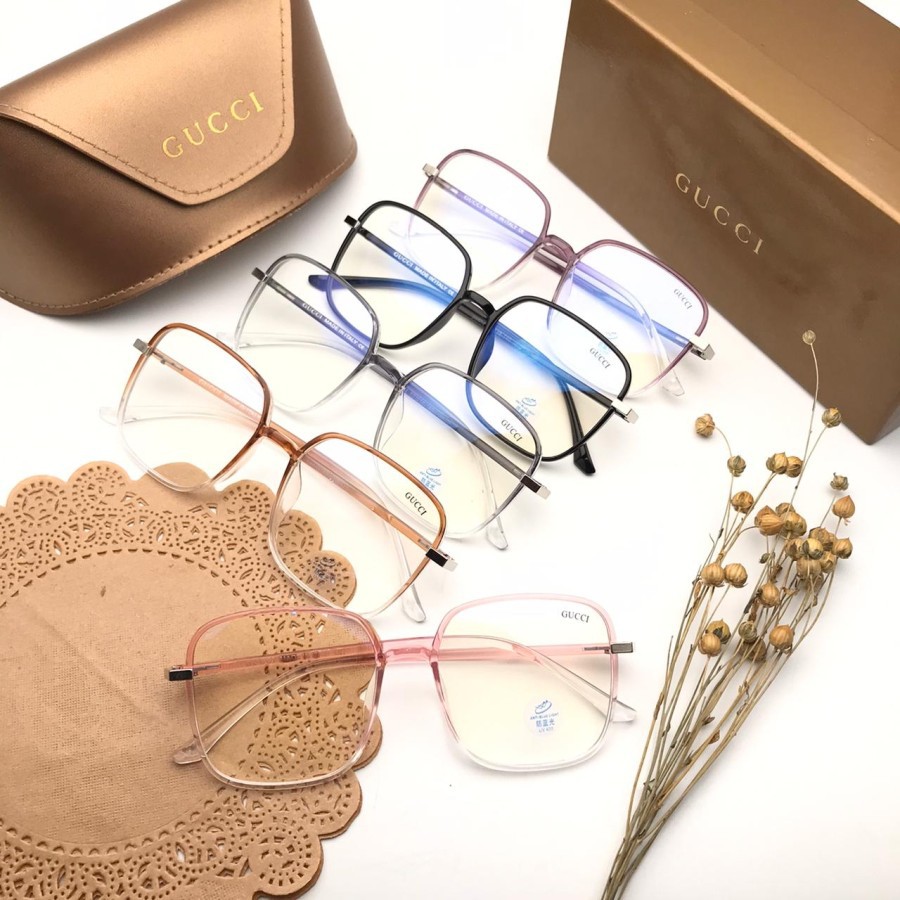 *COD* Frame Kacamata Fashion Wanita Semi Kotak Guccii 20504 Terlaris (Full Set)