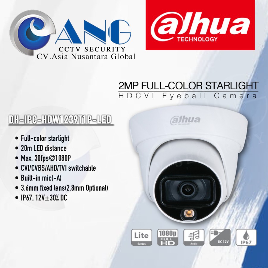 IP Camera DAHUA 2MP FULL COLOR STARLIGHT IPC-HDW-1239T1P-LED