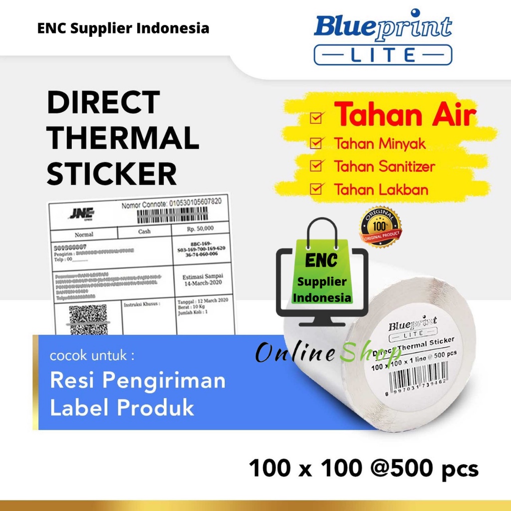 

blueprint 1 buah Direct Thermal Sticker 100 x 100 BLUEPRINT Lite Kertas Stiker Label Resi 100x100 mm per roll - enc.sup