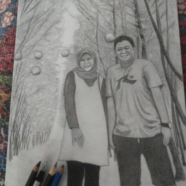 Lukisan wajah hitam putih full body | lukisan 2 wajah | PROMO sketsa wajah pensil | MURAH Sketsa