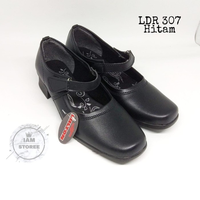 pantofel sekolah wanita sepatu kerja wanita pantofel tali warna hitam - Hitam, 40