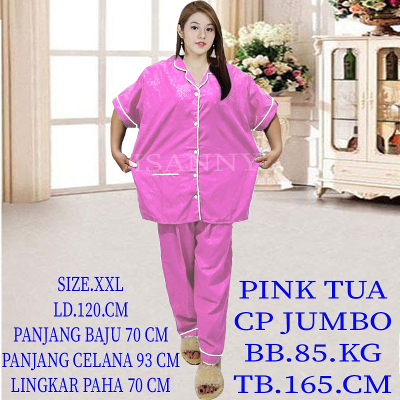 ISANNY PIYAMA SET JUMBO SIZE.XXL/SATEN EMBOS JUMBO CP/PYAMA DEWASA/READY 20 WARNA