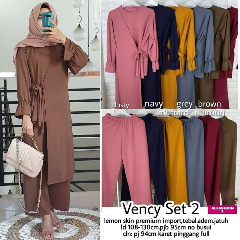 Vency Set #2, SETELAN TUNIK POLOS CANTIK FIT XXL LD 108-130 BAHAN LEMON SKIN PREMIUM TERMURAH OOTD