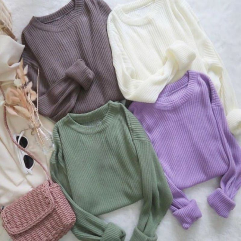 [COD] RD KENDAL - Longsleeve Clarissa Top Knit Rib - Kaos Wanita Lengan Panjang Rib - Kaos Anak Rema