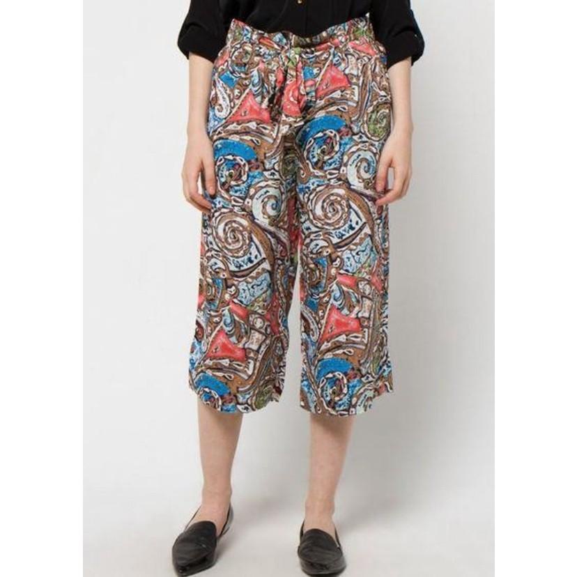 Helloyuna Celana Kulot Bahan Satin Batik