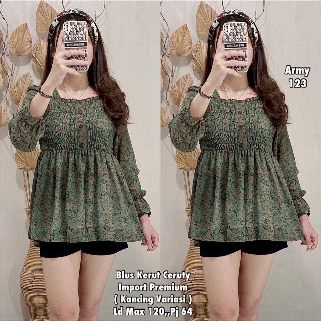 BLOUSE WANITA BUNGA KERUT CERUTY IMPORT PREMIUM | BLUS WANITA IMPORT | BLUS WANITA KASUAL