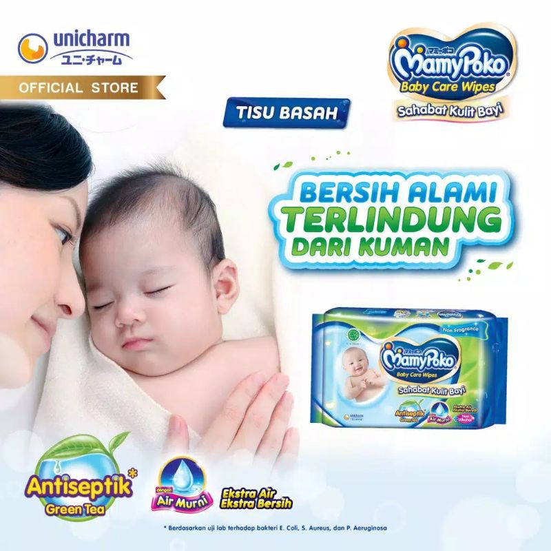 Mamypoko Wipes / Tisu Basah Reguler Antiseptik &amp; Air Murni 48 - Beli 1 Gratis 1