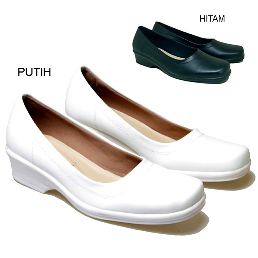 Sepatu Pantofel Wanita putih-hitam / Sepatu Cewe Kerja Kantor &amp; Suster-Perawat sepatu heels formal cewek big size 36 37 38 39 40 41