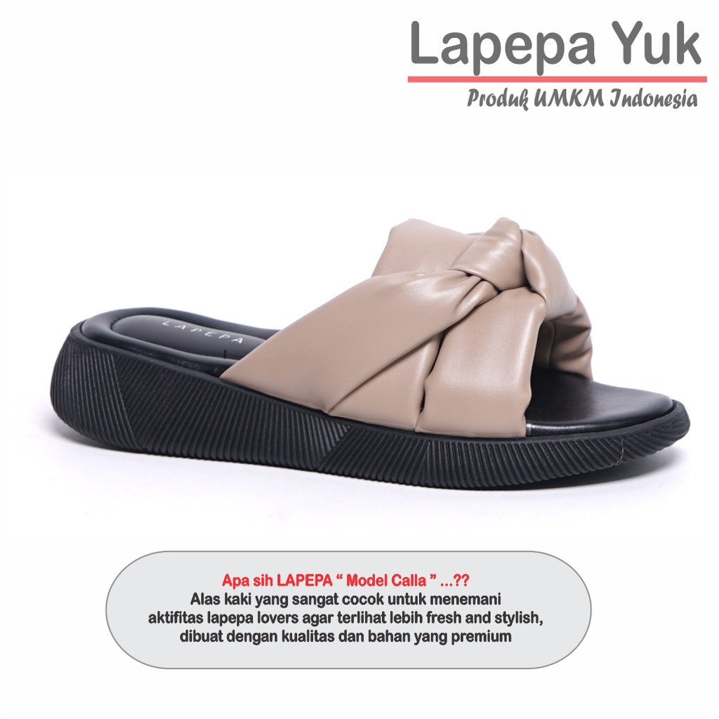 LAPEPA YUK - Sandal Wanita Wedges CALLA  Sendal Cewek Platform Hak Tinggi Model Silang Unik Lucu Size 36 37 38 39 40 41 Pergi Jalan Casual Santai Rumah Slop Warna SMOKE Brown Cokelat Soft Selop Premium Original Kekinian Terbaru Shoes Mall Official Store