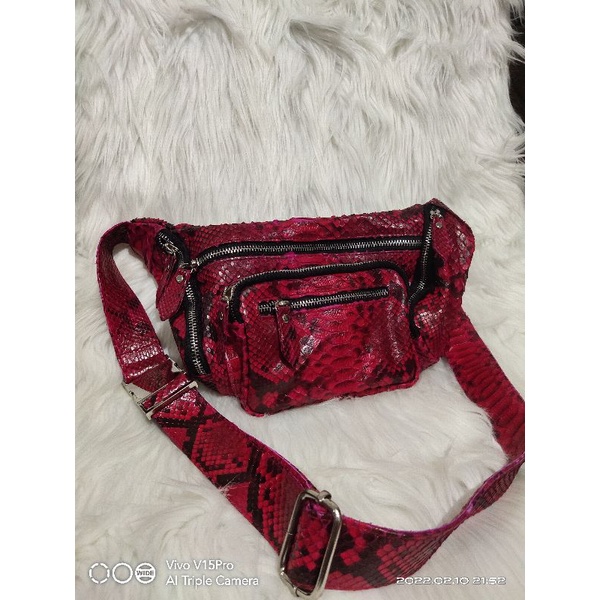 Tas WB Waist Bag Merah Hitam Kulit Asli Snakey