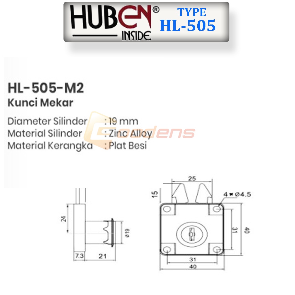 Huben HL 505 Kunci Mekar Kunci Lemari Pintu Sliding