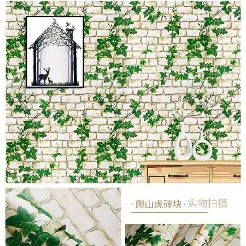 Wallpaper Dinding Motif Bata Daun 10m x 45cm