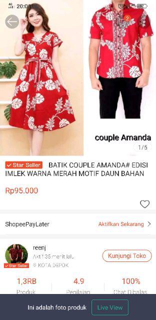 Batik Couple Amanda# Edisi Imlek Warna Merah Motif Daun Bahan Katun Stretch