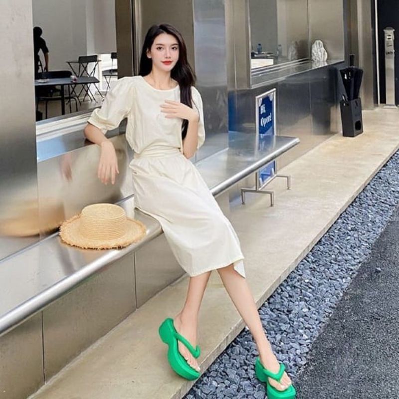 Sandal Wedges Viral Sandal Bangkok Sandal Jepit Hak Tinggi Wanita