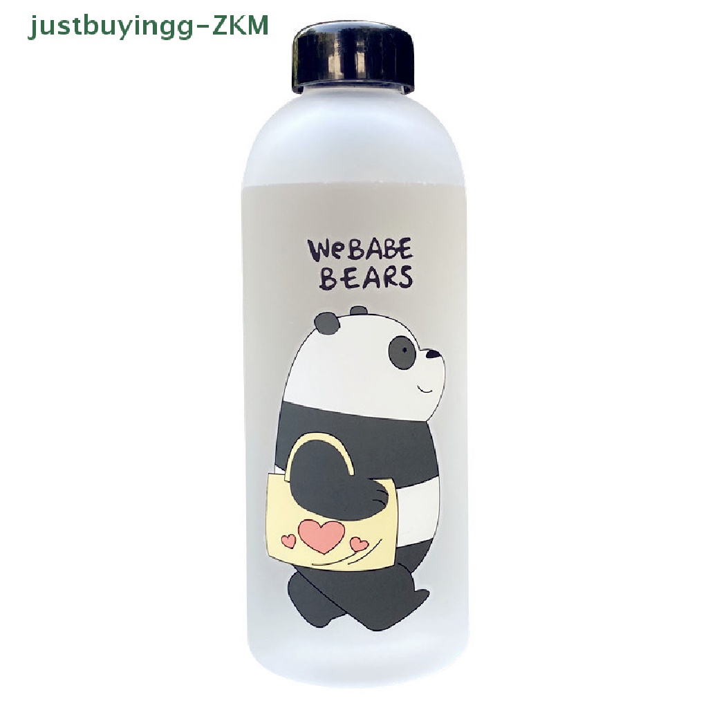 Botol Air Minum Bahan Plastik Buram Transparan Motif Kartun Panda Beruang Kapasitas 1000ml