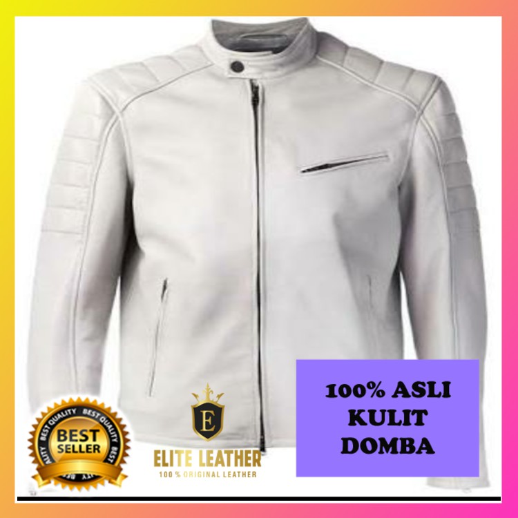 Jaket kulit domba asli kualitas super warna putih tulang original EL134