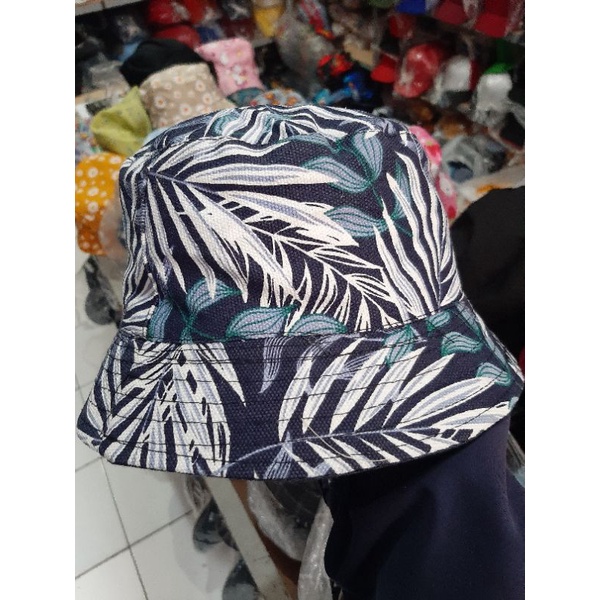 Topi Bucket Canvas Topi Bucket Pria Wanita Dewasa Bucket Motif Daun Putri Malu Original