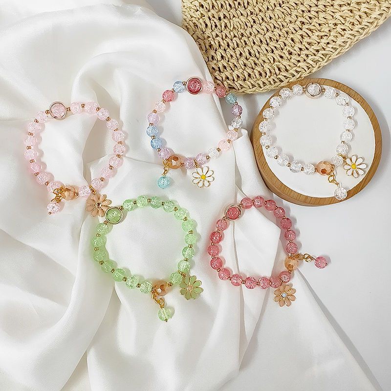 Colorful Flower Crystal Bracelet Female Pink Sun Flower Sisters Bracelet Small Daisy Bracelet