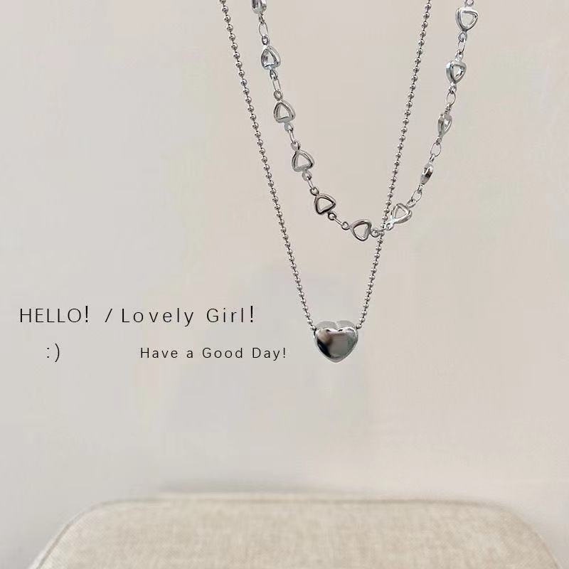 Gadis California ~ hip hop gaya dingin double-layer titanium steel necklace in Internet selebriti ga