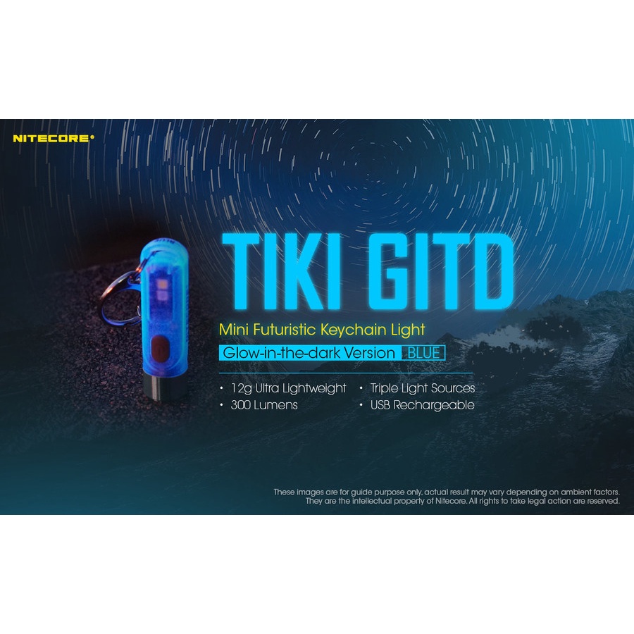 Nitecore TIKI GITD Senter LED Glow In The Dark OSRAM P8 300 Lumens - Blue