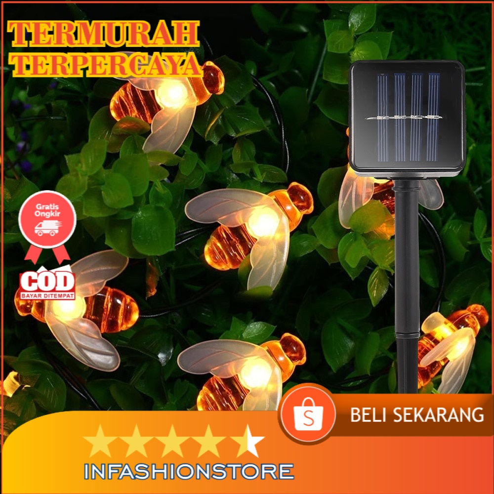 PROMO Lampu Taman LED Solar Power Bentuk Lebah 30 LED 6 Meter lampu unik bentuk bee lampu dekorasi  