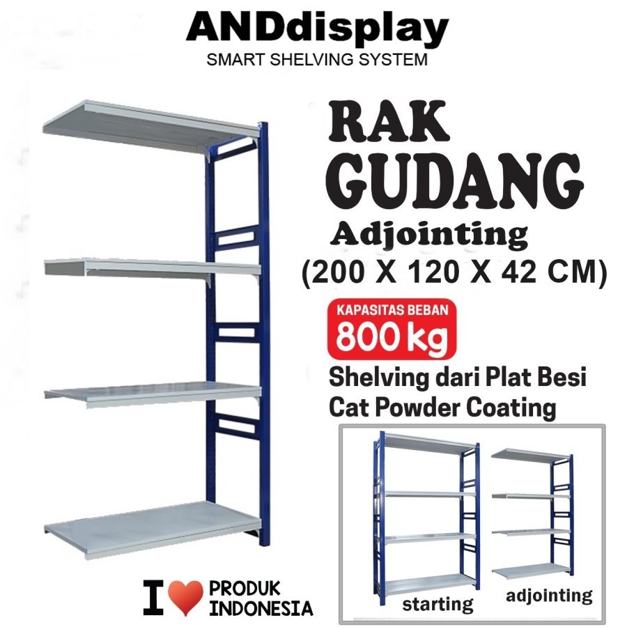 RAK GUDANG BESI BOLTLESS ADJOINTING T.2 M x L.42 x P.120 MINIMARKET