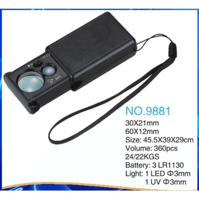 

Big Sale 9881 Magnifying Glass Kaca Pembesar 30X & 60X Currency LED and LED Big Sale