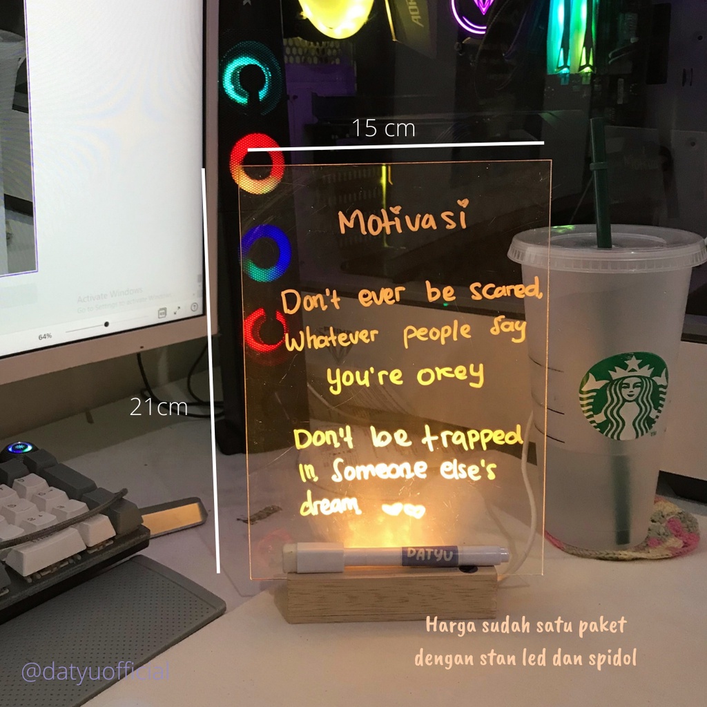 

ACRYLIC NOTE BOARD MESSAGE WITH LED STAND | TO DO LIST ACRYLIC | Datyu