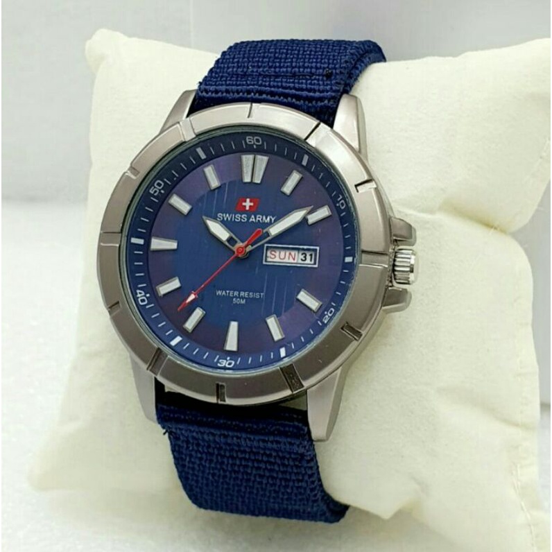 Jam Tangan Pria Swiss Kanvas Army Termurah Hari Tanggal Aktif Model Analog Terbaru