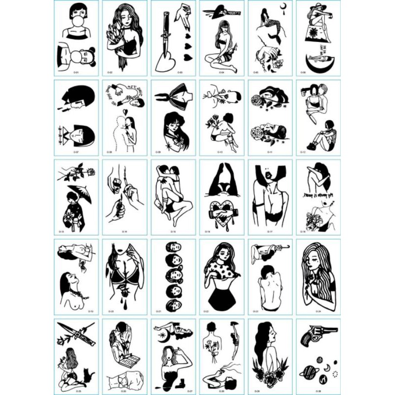 30pcs Tatto temporary hitam putih cewe