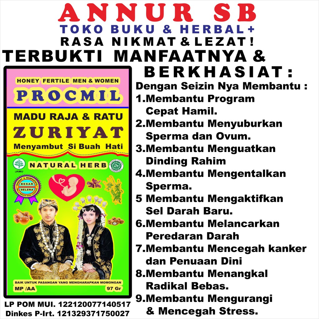 

MADU PROCMIL MADU RAJA & RATU ZURIYAT, Menyambut Si Buah Hati (97 Gr) +KING BRAIN ( Abovf Promil ) MADU SEGAR WARAS BUGAR RIA GURAH BATUK MADU SYAMIL GIZIDAT VITABUMIN RATU LEBAH DHA JADIED XANTHOME SUPER SMART ANNUR KARANGYU TOKO 11157 MADU PROCMIL