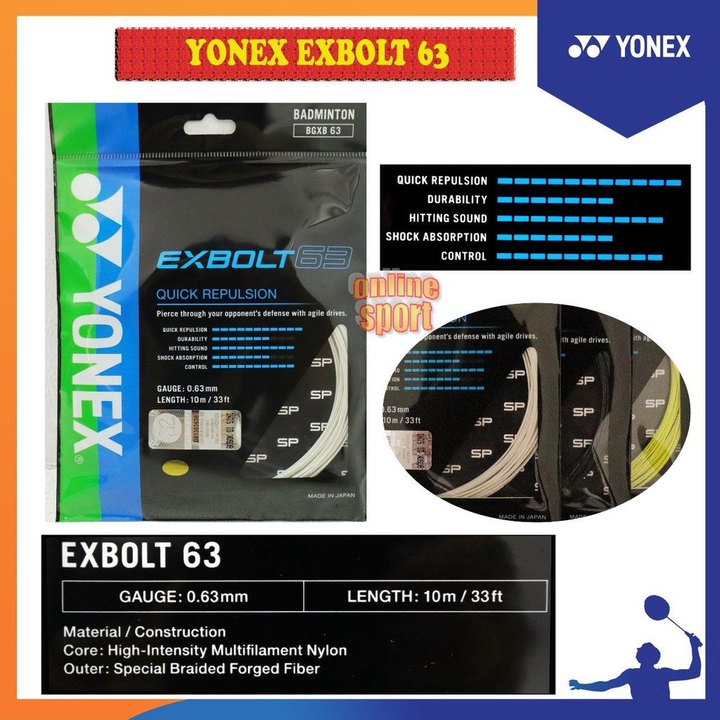 YONEX EXBOLT 63 String / Senar Badminton YONEX BG EXBOLT 63 SP