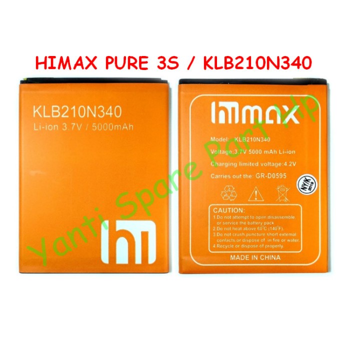 Baterai Himax Pure 3S KLB210N340 Orignal New