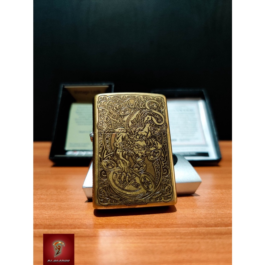 Zippo Armor Dragon Qhilin 5 Side Special Original With Seal Orange