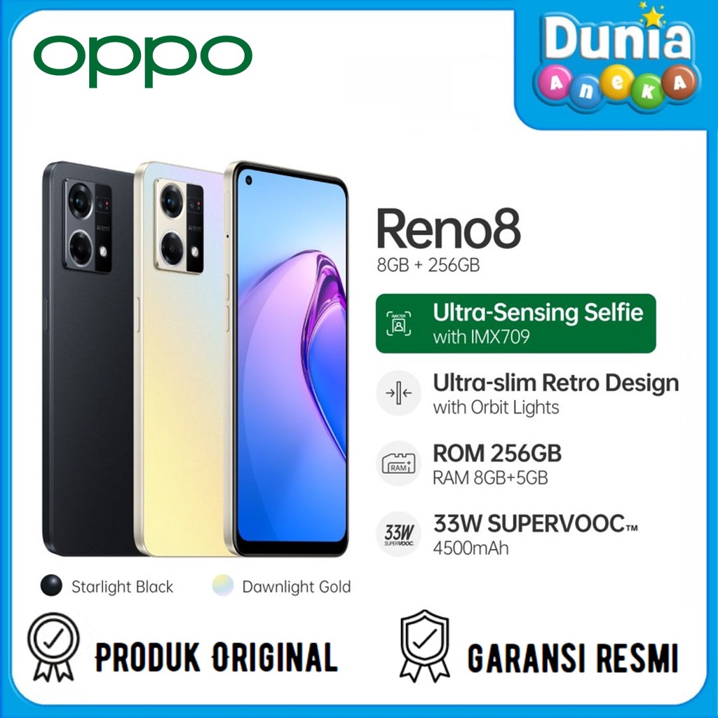 OPPO RENO8 4G 8/256GB SMARTPHONE - GARANSI RESMI OPPO INDONESIA