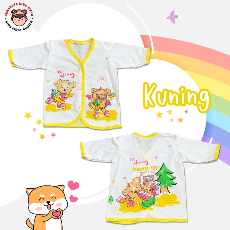 Atasan Anak Lengan Panjang Kancing Warna Putih Motif Beruang