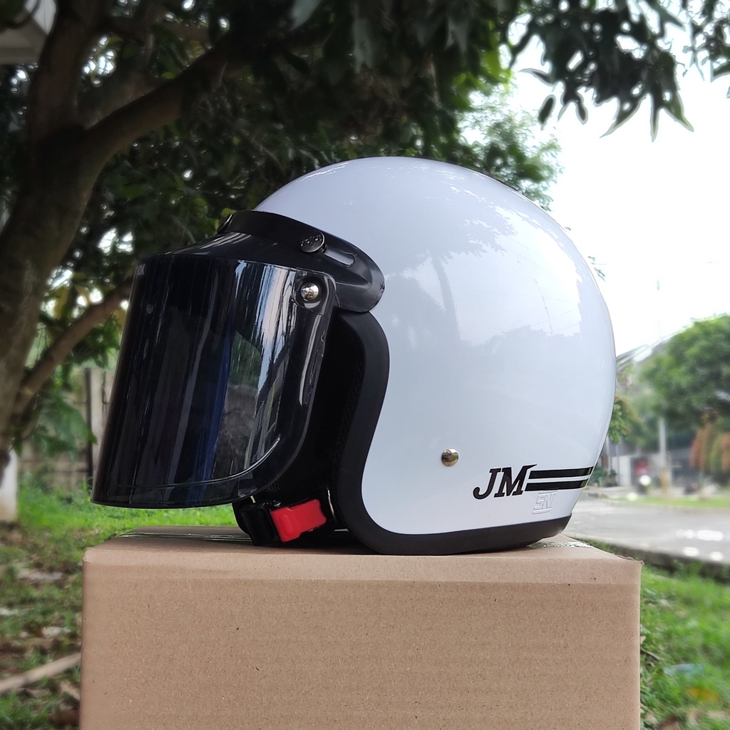 Helm Bogo JM Garis Putih Retro SNI