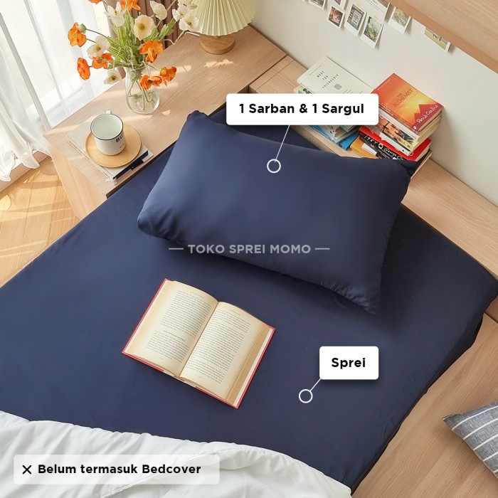 SEPREI Sprei Set Microtex - Ukr 90, 100 dan 120 x 200 - Seri 02 - Navy, 90 x 200 x 20 homemade katun