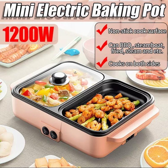 Rumah_kita2020 Kompor Listrik 2In1 MultiFungsi Electric Shabu Shabu Dan Panggangan Dalam Satu Unit Grill pan anti lengket hemat listrik / SHABU ELEKTRIK panci listrik teflon wok pan penggorengan pemenggang panggangan