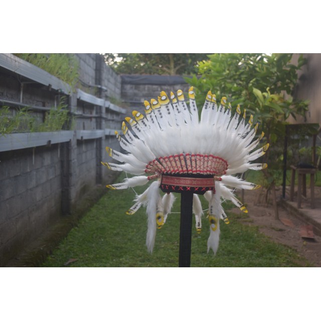 TOPI INDIAN - INDIAN HEADDRESS SMALL ANGSA BILABONG KUNING TUTUL PUTIH OCE