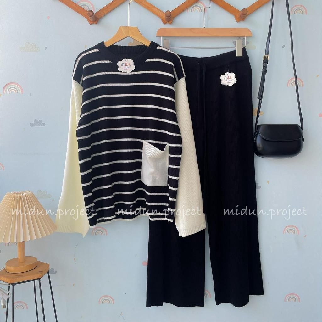 ELMIRA STRIPE KNIT | SETELAN RAJUT KOREAN STYLE