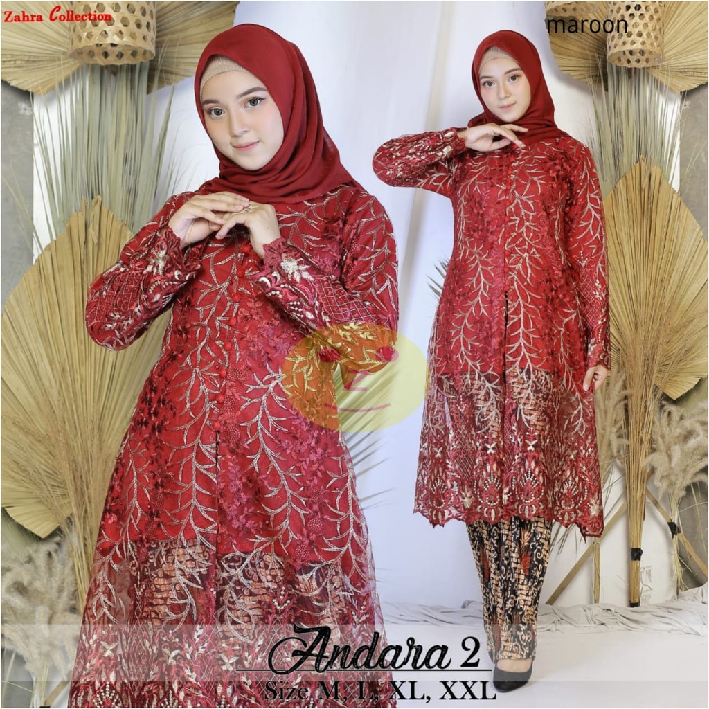 SET KEBAYA TUNIK TULLE BORDIR MUTIARA TABUR / SET KEBAYA MUSLIMAH / KEBAYA TUNIK