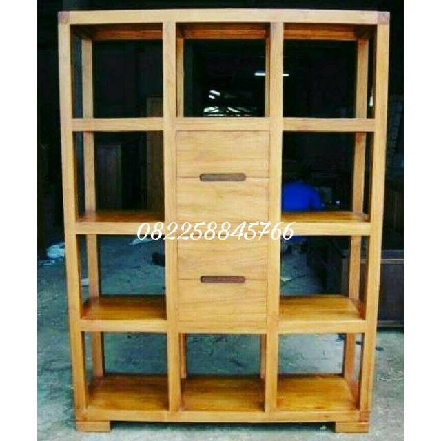 Rak Buku Boneka Guci Hiasan Kayu Jati Minimalis Jepara Furniture Murah