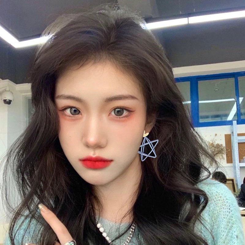 Hollow Pentagram anting-anting 202020new warna biru Korea internet influencer temperamental anting-a