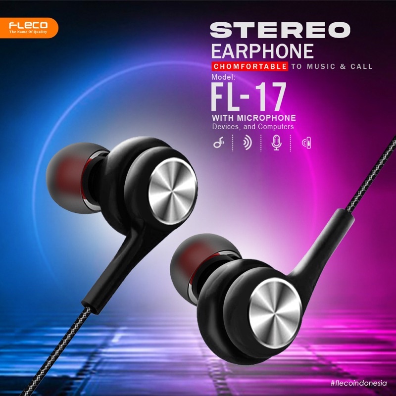 GROSIR HANDSFREE FLECO FL17 ORIGINAL BLACK EDITION STEREO EARPHONE