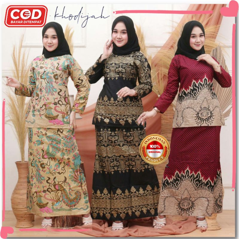 Stelan Rok Dan Blus Wanita Modern Set Batik Wanita Rok Full Karet Blus Resleting Belakang Bahan Katu