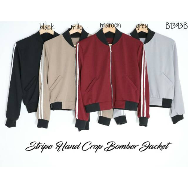 JAKET BOMBER CROP WHITE LINE (B1393B)