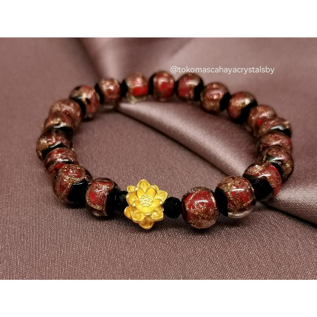 Gelang Teratai Lotus Emas Kadar 24k HK Hongkong 999.9% 9999 &amp; Gelang Batu (Biasa / Serut)